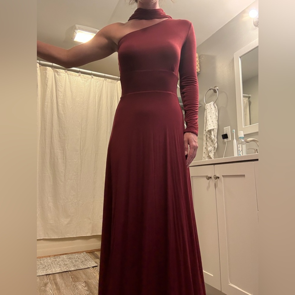 Red One-Shoulder Long Sleeve Gown for Weddings (never worn)